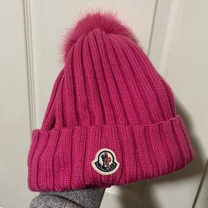 Moncler Pink Knit Beanie with Pom-Pom